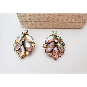 Vintage AB Iridescent Multi Color Clip On Earrings